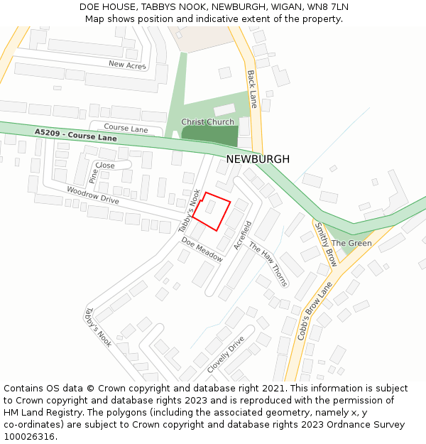 DOE HOUSE, TABBYS NOOK, NEWBURGH, WIGAN, WN8 7LN: Location map and indicative extent of plot