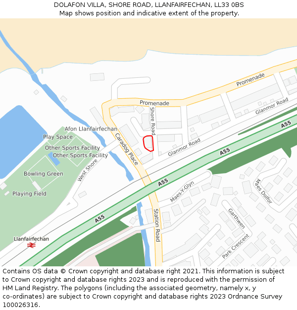 DOLAFON VILLA, SHORE ROAD, LLANFAIRFECHAN, LL33 0BS: Location map and indicative extent of plot