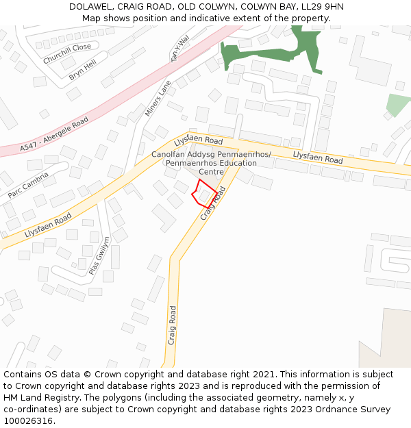 DOLAWEL, CRAIG ROAD, OLD COLWYN, COLWYN BAY, LL29 9HN: Location map and indicative extent of plot