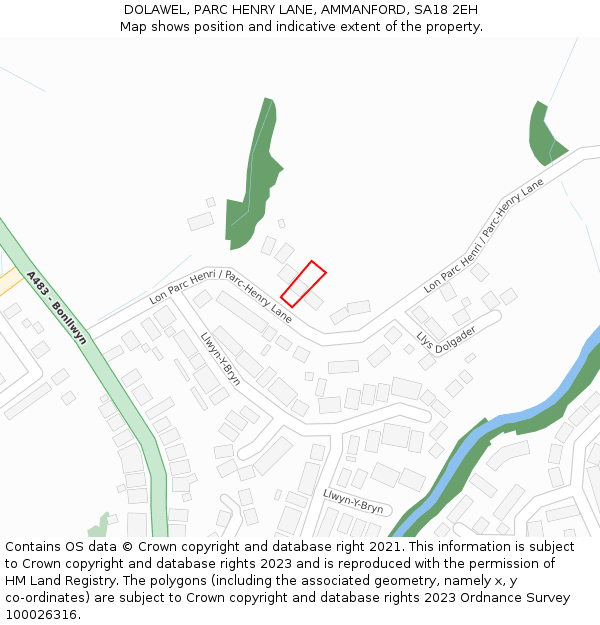 DOLAWEL, PARC HENRY LANE, AMMANFORD, SA18 2EH: Location map and indicative extent of plot