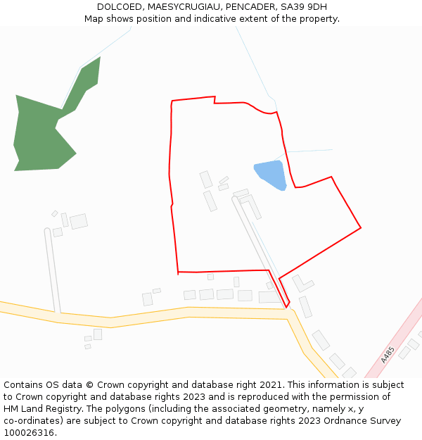 DOLCOED, MAESYCRUGIAU, PENCADER, SA39 9DH: Location map and indicative extent of plot