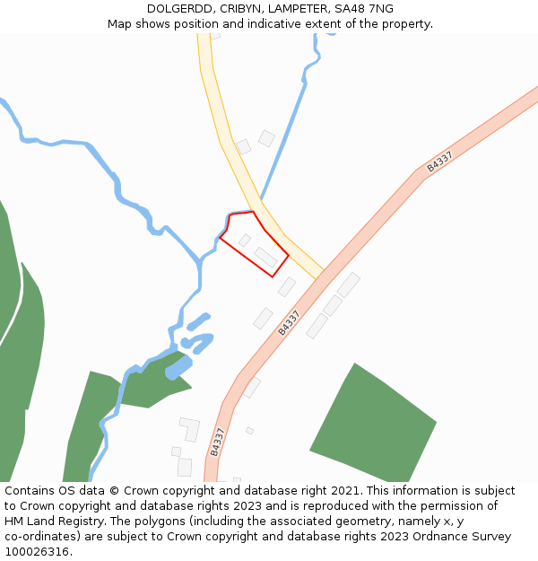 DOLGERDD, CRIBYN, LAMPETER, SA48 7NG: Location map and indicative extent of plot
