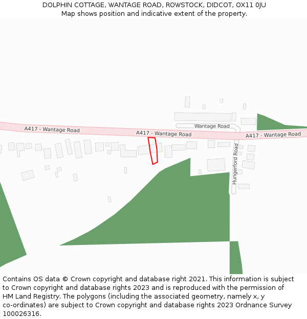 DOLPHIN COTTAGE, WANTAGE ROAD, ROWSTOCK, DIDCOT, OX11 0JU: Location map and indicative extent of plot