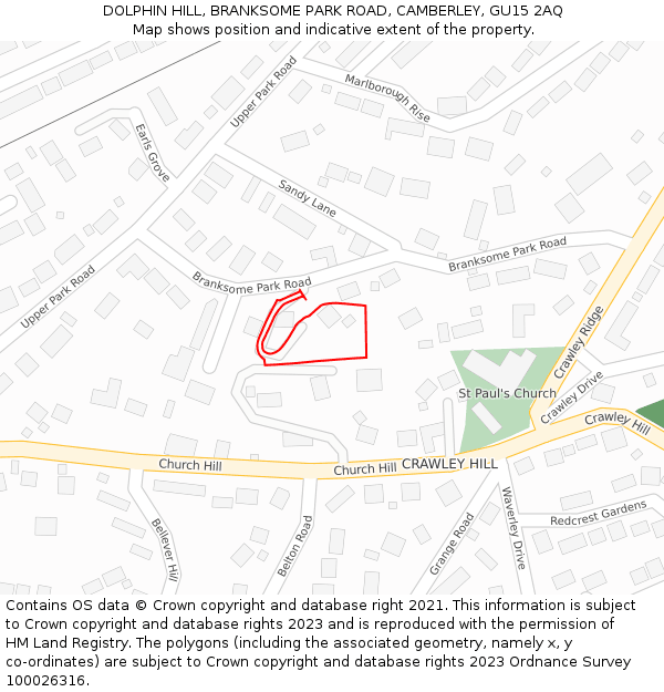 DOLPHIN HILL, BRANKSOME PARK ROAD, CAMBERLEY, GU15 2AQ: Location map and indicative extent of plot