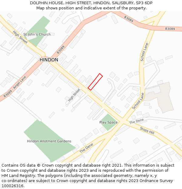 DOLPHIN HOUSE, HIGH STREET, HINDON, SALISBURY, SP3 6DP: Location map and indicative extent of plot