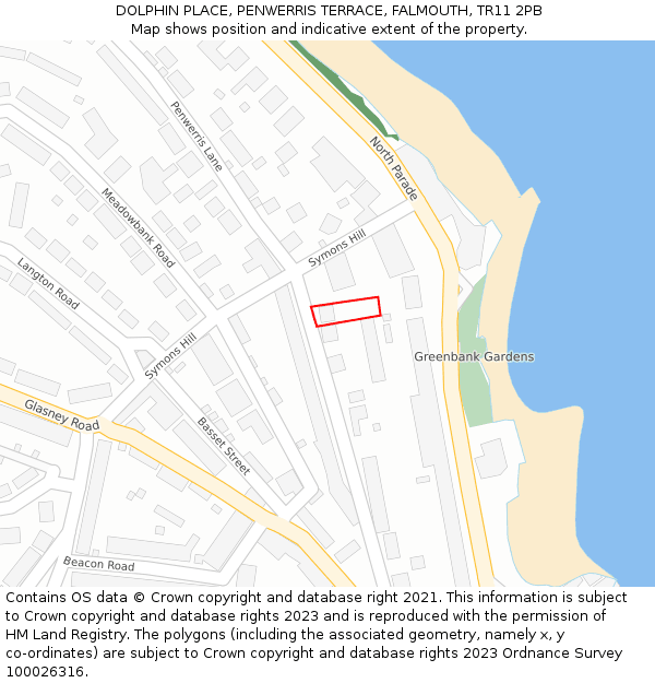 DOLPHIN PLACE, PENWERRIS TERRACE, FALMOUTH, TR11 2PB: Location map and indicative extent of plot