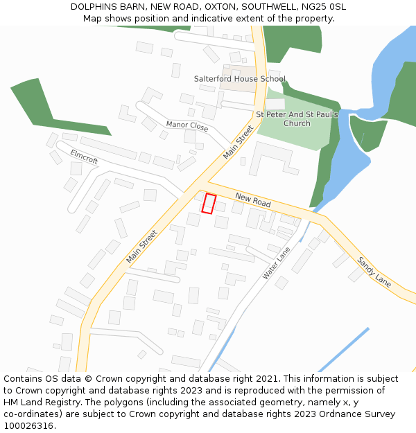 DOLPHINS BARN, NEW ROAD, OXTON, SOUTHWELL, NG25 0SL: Location map and indicative extent of plot