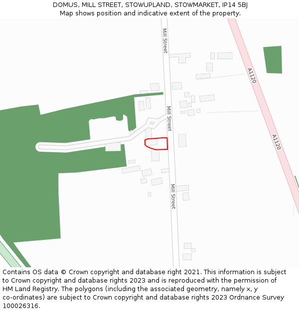 DOMUS, MILL STREET, STOWUPLAND, STOWMARKET, IP14 5BJ: Location map and indicative extent of plot