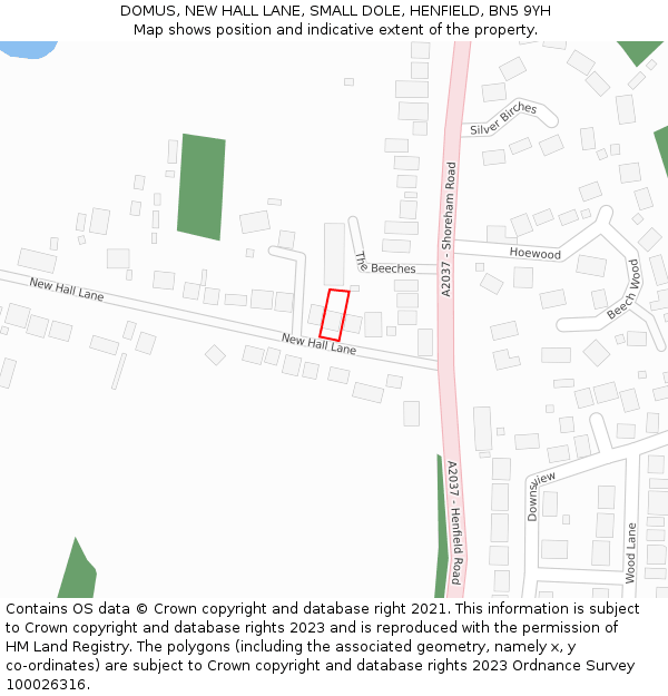 DOMUS, NEW HALL LANE, SMALL DOLE, HENFIELD, BN5 9YH: Location map and indicative extent of plot