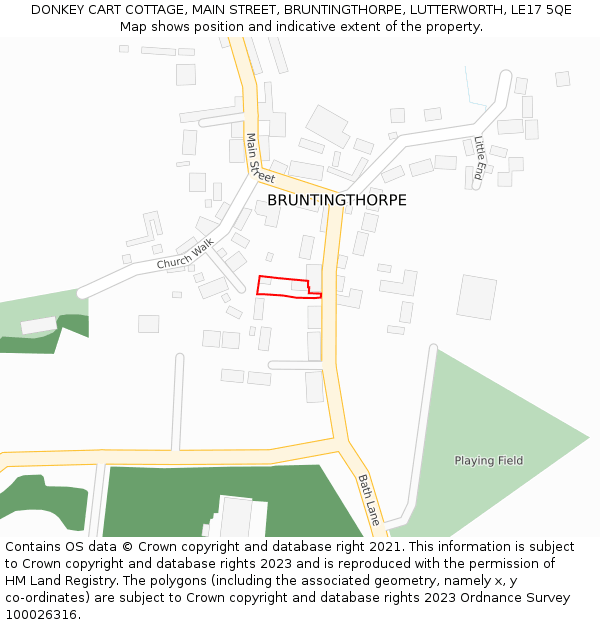 DONKEY CART COTTAGE, MAIN STREET, BRUNTINGTHORPE, LUTTERWORTH, LE17 5QE: Location map and indicative extent of plot