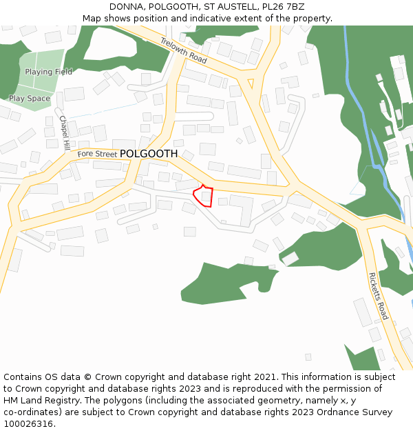 DONNA, POLGOOTH, ST AUSTELL, PL26 7BZ: Location map and indicative extent of plot