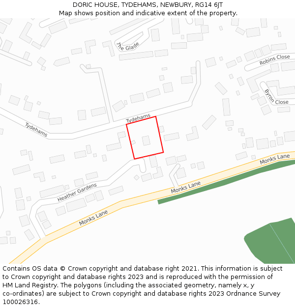DORIC HOUSE, TYDEHAMS, NEWBURY, RG14 6JT: Location map and indicative extent of plot