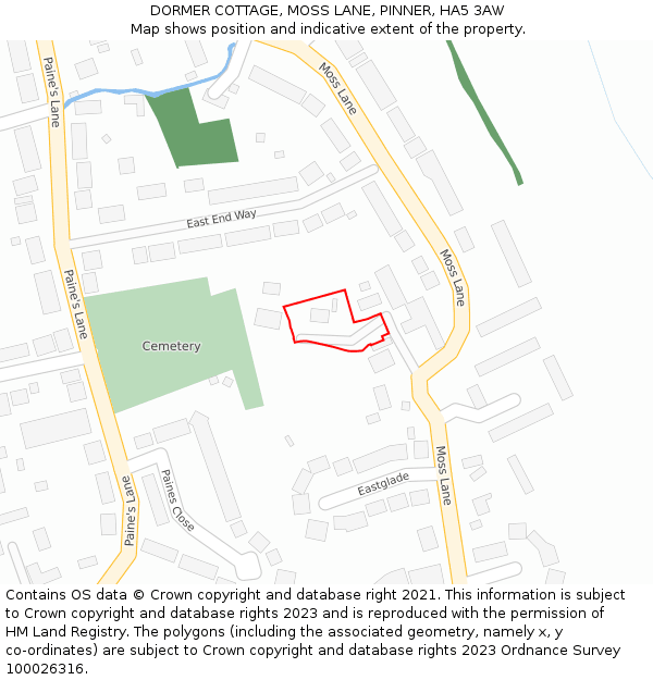 DORMER COTTAGE, MOSS LANE, PINNER, HA5 3AW: Location map and indicative extent of plot