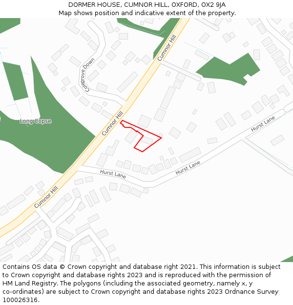 DORMER HOUSE, CUMNOR HILL, OXFORD, OX2 9JA: Location map and indicative extent of plot