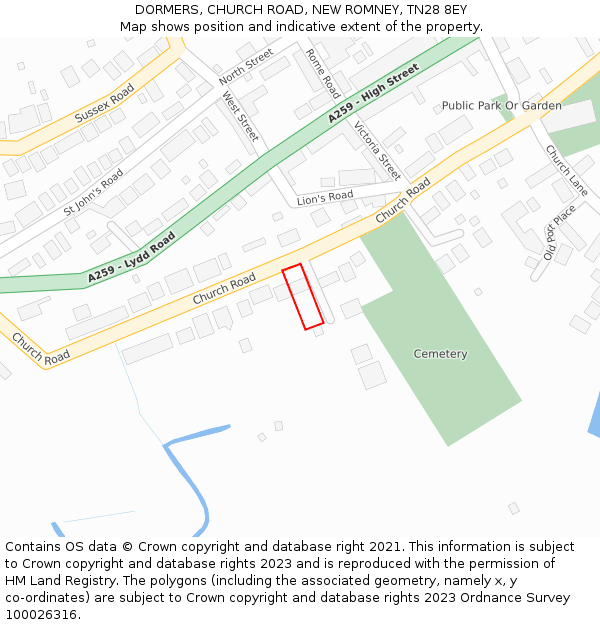 DORMERS, CHURCH ROAD, NEW ROMNEY, TN28 8EY: Location map and indicative extent of plot