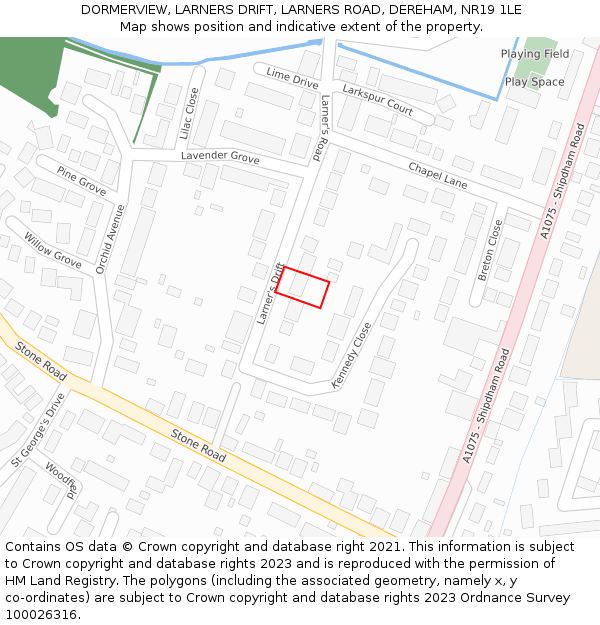 DORMERVIEW, LARNERS DRIFT, LARNERS ROAD, DEREHAM, NR19 1LE: Location map and indicative extent of plot