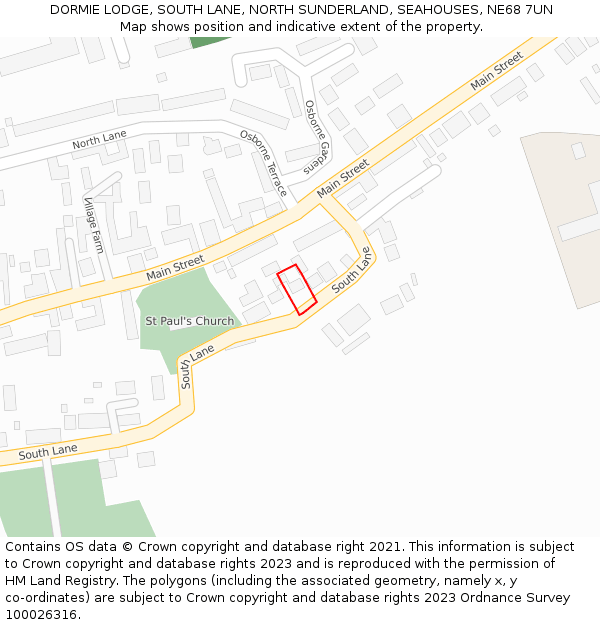 DORMIE LODGE, SOUTH LANE, NORTH SUNDERLAND, SEAHOUSES, NE68 7UN: Location map and indicative extent of plot