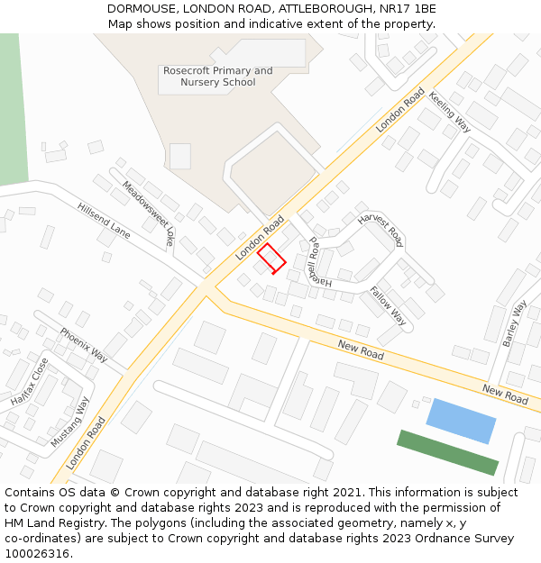 DORMOUSE, LONDON ROAD, ATTLEBOROUGH, NR17 1BE: Location map and indicative extent of plot