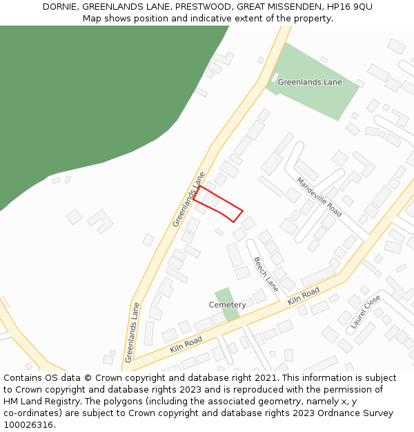 DORNIE, GREENLANDS LANE, PRESTWOOD, GREAT MISSENDEN, HP16 9QU: Location map and indicative extent of plot