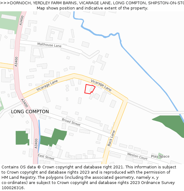 DORNOCH, YERDLEY FARM BARNS, VICARAGE LANE, LONG COMPTON, SHIPSTON-ON-STOUR, CV36 5LH: Location map and indicative extent of plot