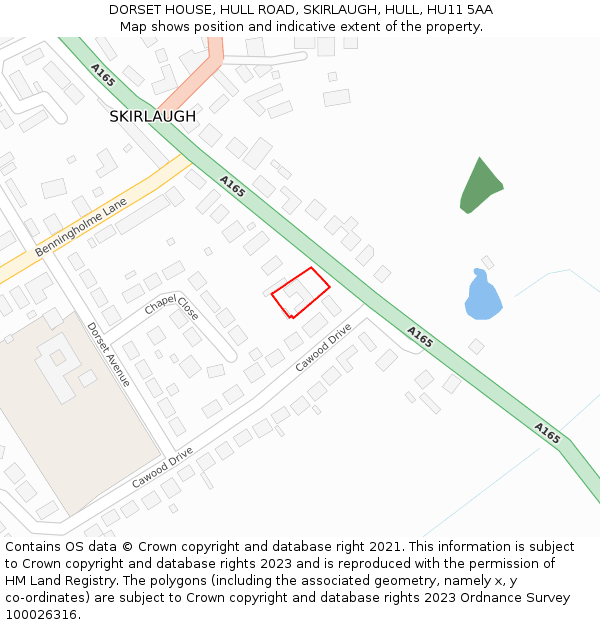 DORSET HOUSE, HULL ROAD, SKIRLAUGH, HULL, HU11 5AA: Location map and indicative extent of plot