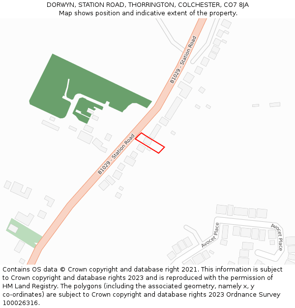 DORWYN, STATION ROAD, THORRINGTON, COLCHESTER, CO7 8JA: Location map and indicative extent of plot