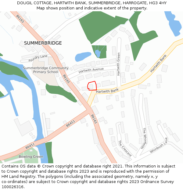 DOUGIL COTTAGE, HARTWITH BANK, SUMMERBRIDGE, HARROGATE, HG3 4HY: Location map and indicative extent of plot