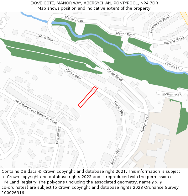 DOVE COTE, MANOR WAY, ABERSYCHAN, PONTYPOOL, NP4 7DR: Location map and indicative extent of plot