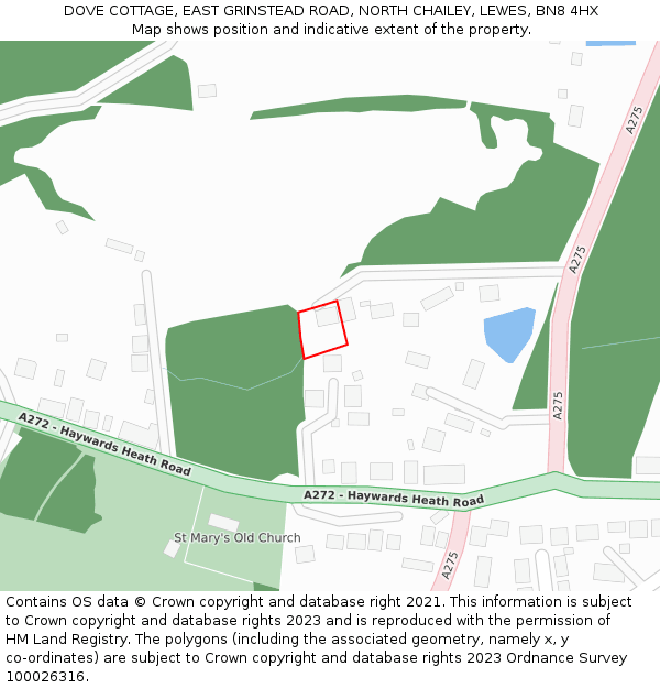 DOVE COTTAGE, EAST GRINSTEAD ROAD, NORTH CHAILEY, LEWES, BN8 4HX: Location map and indicative extent of plot