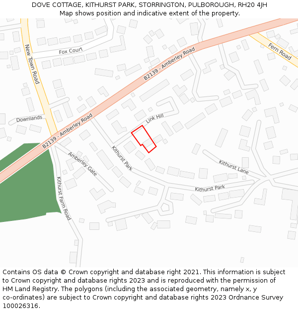 DOVE COTTAGE, KITHURST PARK, STORRINGTON, PULBOROUGH, RH20 4JH: Location map and indicative extent of plot