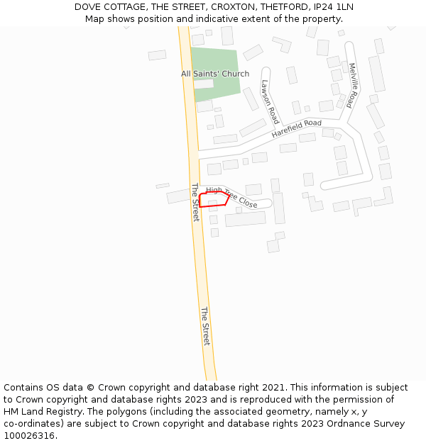 DOVE COTTAGE, THE STREET, CROXTON, THETFORD, IP24 1LN: Location map and indicative extent of plot