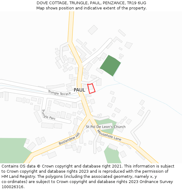 DOVE COTTAGE, TRUNGLE, PAUL, PENZANCE, TR19 6UG: Location map and indicative extent of plot