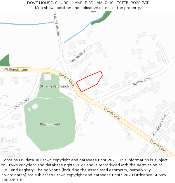 DOVE HOUSE, CHURCH LANE, BIRDHAM, CHICHESTER, PO20 7AT: Location map and indicative extent of plot