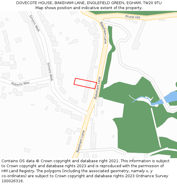 DOVECOTE HOUSE, BAKEHAM LANE, ENGLEFIELD GREEN, EGHAM, TW20 9TU: Location map and indicative extent of plot