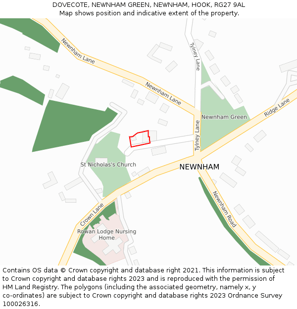 DOVECOTE, NEWNHAM GREEN, NEWNHAM, HOOK, RG27 9AL: Location map and indicative extent of plot