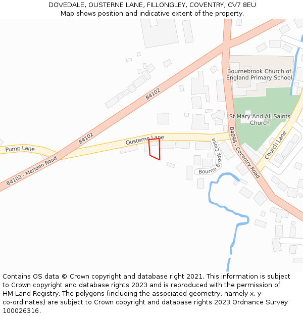 DOVEDALE, OUSTERNE LANE, FILLONGLEY, COVENTRY, CV7 8EU: Location map and indicative extent of plot