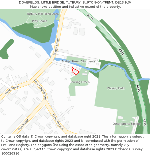 DOVEFIELDS, LITTLE BRIDGE, TUTBURY, BURTON-ON-TRENT, DE13 9LW: Location map and indicative extent of plot