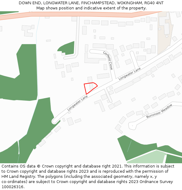 DOWN END, LONGWATER LANE, FINCHAMPSTEAD, WOKINGHAM, RG40 4NT: Location map and indicative extent of plot