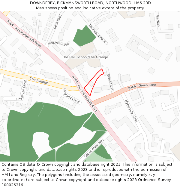 DOWNDERRY, RICKMANSWORTH ROAD, NORTHWOOD, HA6 2RD: Location map and indicative extent of plot