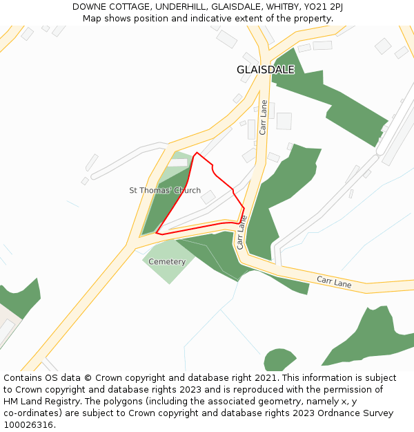 DOWNE COTTAGE, UNDERHILL, GLAISDALE, WHITBY, YO21 2PJ: Location map and indicative extent of plot