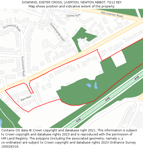 DOWNING, EXETER CROSS, LIVERTON, NEWTON ABBOT, TQ12 6EY: Location map and indicative extent of plot