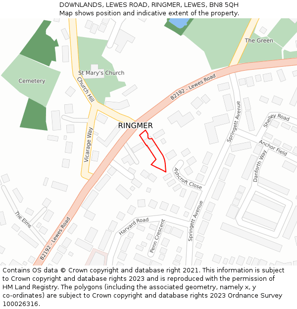 DOWNLANDS, LEWES ROAD, RINGMER, LEWES, BN8 5QH: Location map and indicative extent of plot