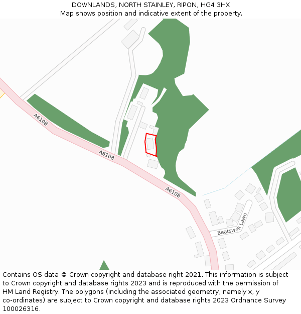 DOWNLANDS, NORTH STAINLEY, RIPON, HG4 3HX: Location map and indicative extent of plot