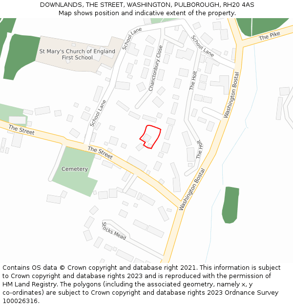 DOWNLANDS, THE STREET, WASHINGTON, PULBOROUGH, RH20 4AS: Location map and indicative extent of plot