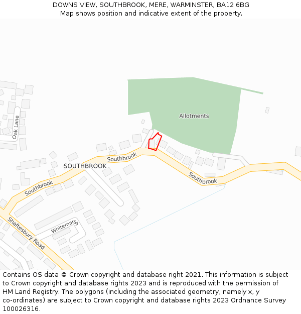 DOWNS VIEW, SOUTHBROOK, MERE, WARMINSTER, BA12 6BG: Location map and indicative extent of plot