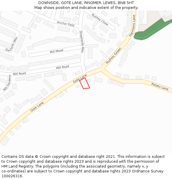 DOWNSIDE, GOTE LANE, RINGMER, LEWES, BN8 5HT: Location map and indicative extent of plot