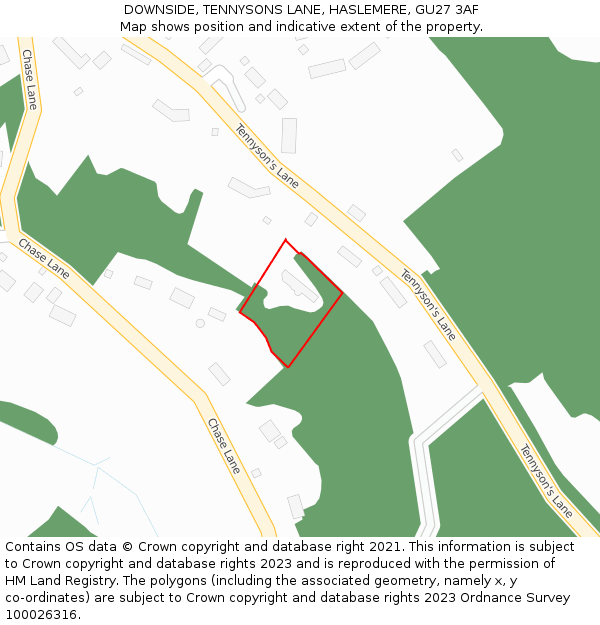 DOWNSIDE, TENNYSONS LANE, HASLEMERE, GU27 3AF: Location map and indicative extent of plot