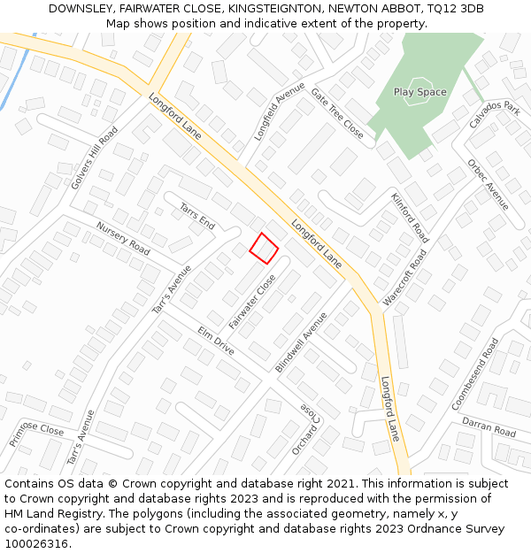 DOWNSLEY, FAIRWATER CLOSE, KINGSTEIGNTON, NEWTON ABBOT, TQ12 3DB: Location map and indicative extent of plot