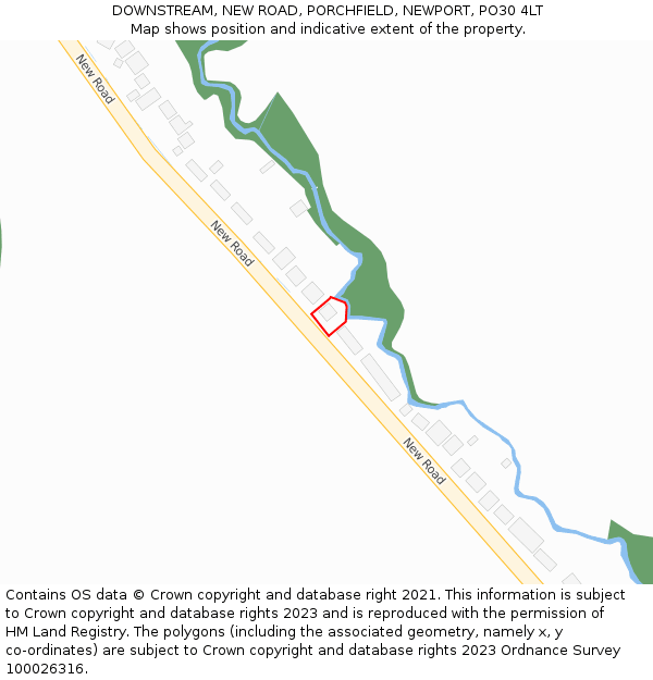 DOWNSTREAM, NEW ROAD, PORCHFIELD, NEWPORT, PO30 4LT: Location map and indicative extent of plot