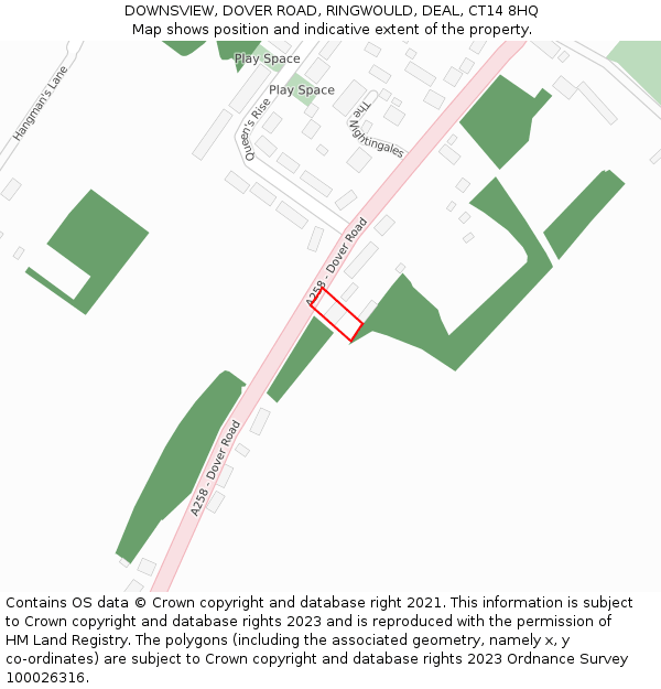 DOWNSVIEW, DOVER ROAD, RINGWOULD, DEAL, CT14 8HQ: Location map and indicative extent of plot